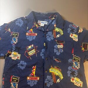 Vintage Utility Rayon Hawaiian Shirt Mens M Single Stitch Tiki Motel Print AOP